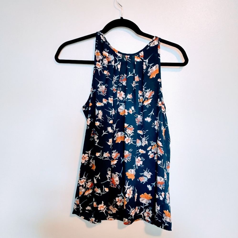 Cynthia Rowley floral high neck tank top size small. Missing back button at neck